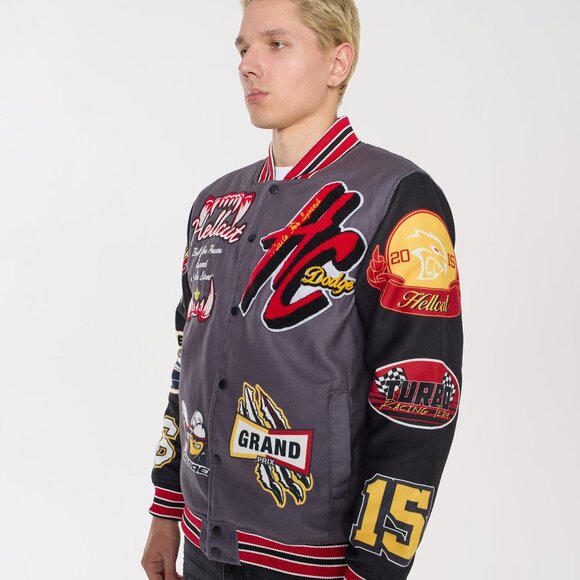 Dodge Hellcat Varsity Jacket Men’s Grey Polyester Microsuede Patch Letterman - Picture 9 of 13